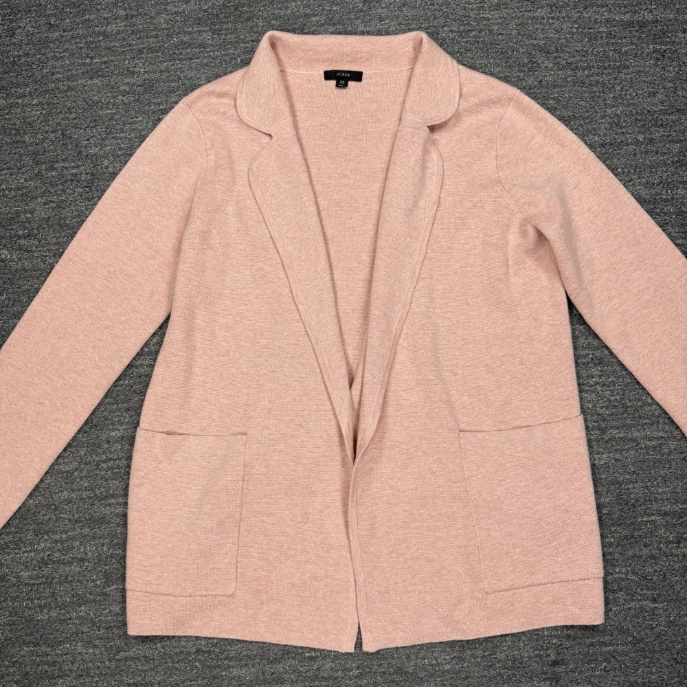 J Crew Eloise Sweater Blazer Women XS Pink Wool Blend Open Patch Pockets Career